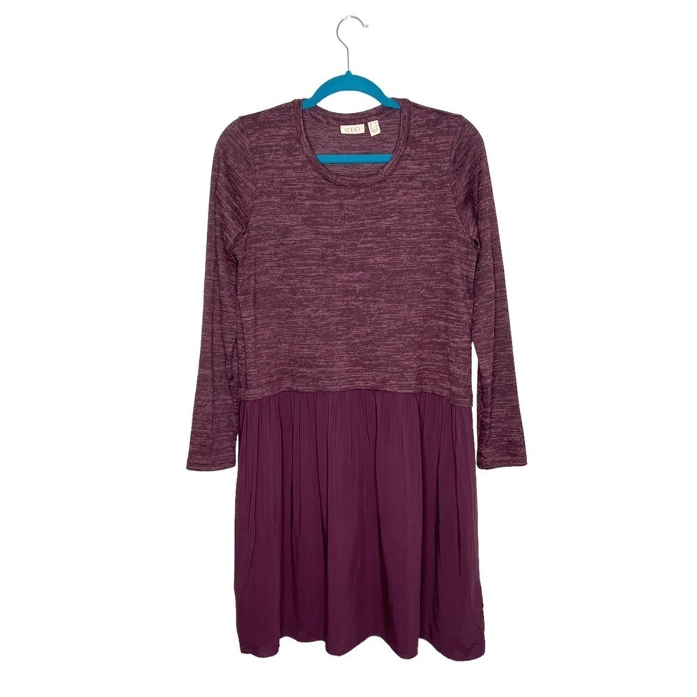 LOGO By Lori Goldstein Purple Mixed Media Shift Dress